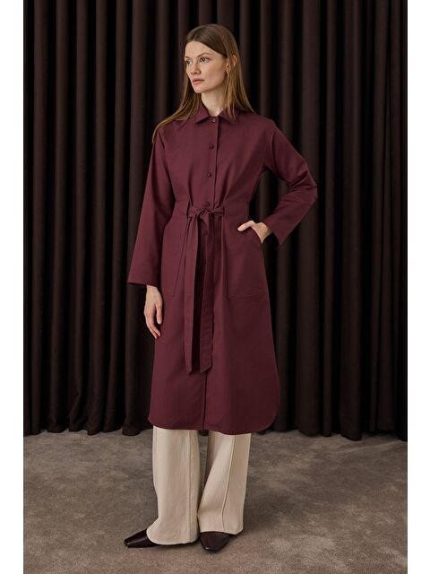 HE-QA Kemer Detaylı Uzun Gömlek Bordo - S000482484-19951