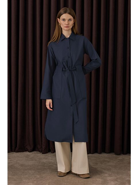 HE-QA Kemer Detaylı Uzun Gömlek Lacivert - S000482484-21164