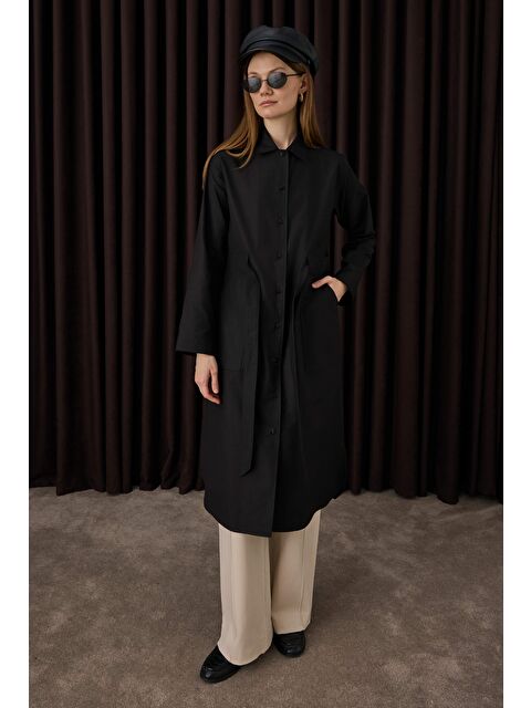 HE-QA Kemer Detaylı Uzun Gömlek Siyah - S000482484-19351