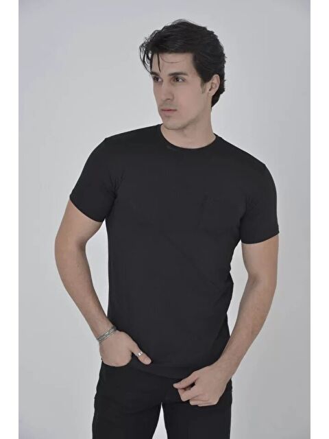 Jane's Erkek File Cepli Slim Fit T-shirt - Siyah - S000528610-19351