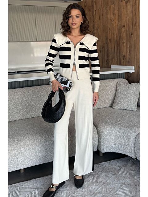 Gülseli Kadın Şerit Desenli Triko Hırka Pantolon İkili Takım (s-m-l Beden Uyumludur.) - S000445311-19966