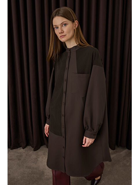 HE-QA Kadife Garnili Gömlek Acı Kahve - S000482485-28102