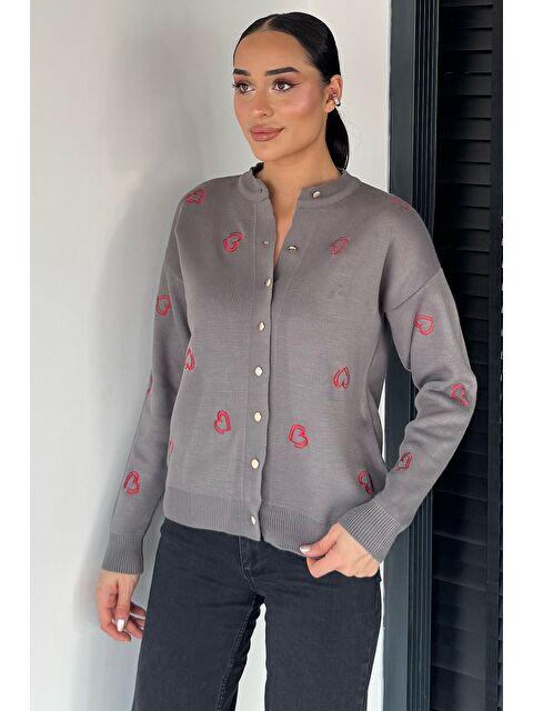 Gülseli Kalp Nakışlı Kadın Triko Hırka (s-m-l Uyumludur) - S000469791-29351