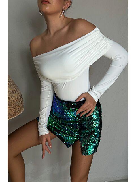 eka Kadın Beyaz Alttan Çıtçıtlı Degaje Yaka Bluz 0956-2224 - S000439183-20063