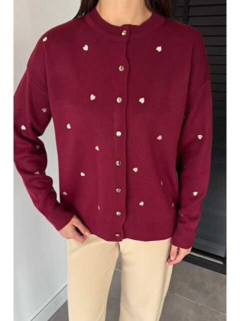 Gülseli Kadın Kalp Nakışlı Triko Hırka (s-m-l Uyumludur) - S000469777-19951