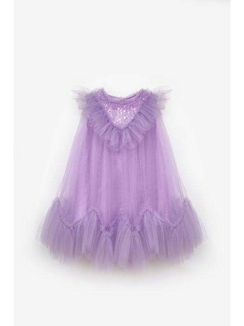 Le Mabelle Lila  Boncuk Detaylı Eteği Zikzaklı Kız Çocuk Elbise - Cherish - S000513397-17878