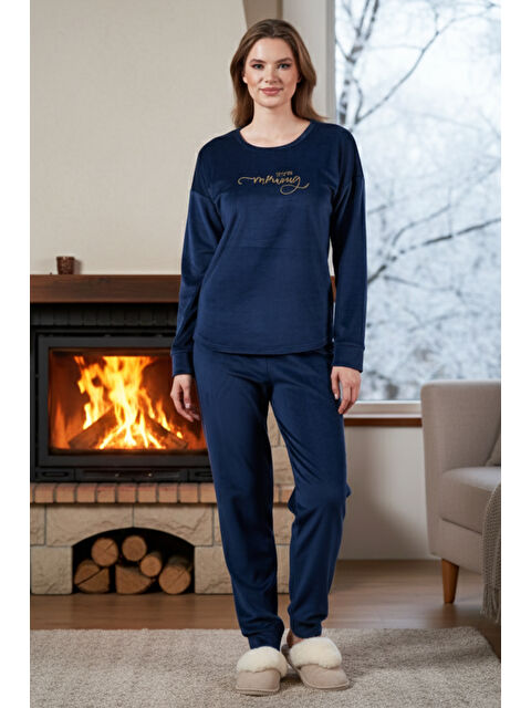 Remsa Kadın Kadife Pijama Takımı 25386 Lacivert - S000494454-21164
