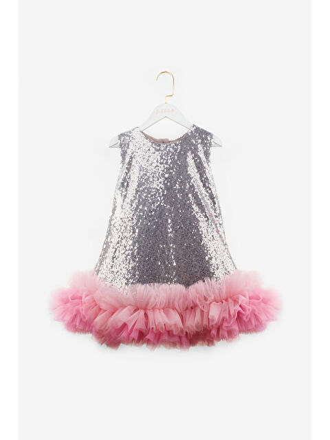Le Mabelle Gümüş  Fırfır Detaylı Pullu Kız Bebek Elbise - Dakota - S000513395-18105