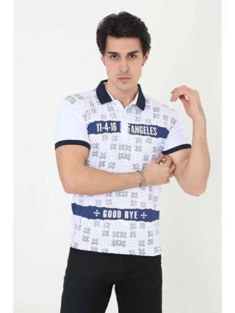 Jane's Erkek Yakalı Slim Fit Baskılı T-Shirt - Beyaz - S000528613-20063