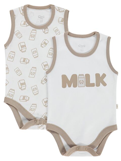 Civil Baby Milk Baskılı 2'li Set 3-18 Ay Çıtçıtlı Badi - Ekru