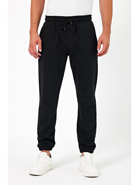 Mmetalic Kalın Siyah  Erkek Jogger Eşofman Altı Jogger Arka Cepli Lastik Paça Regular Fit Şardonsuz - S000268684-19351