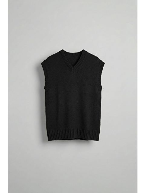 Abluka Online Erkek Oversize V Yaka Triko Süveter Siyah - S000516667-19351