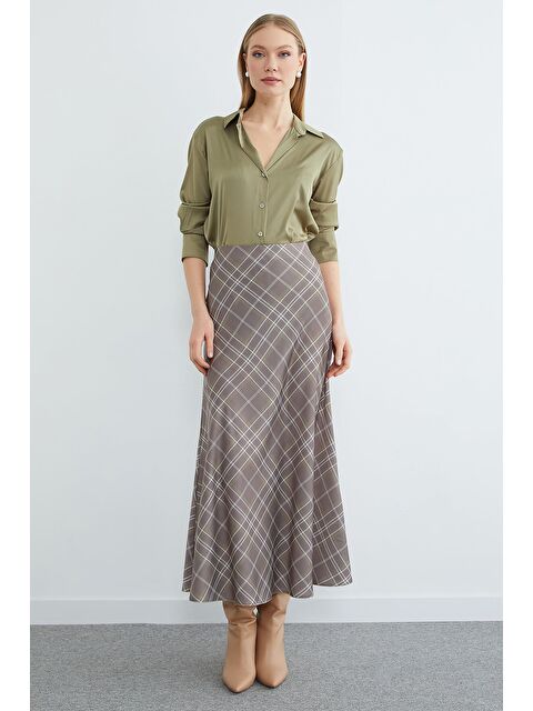 Fullamoda Ekose Desenli Maxi Boy Saten Etek - S000516668-18194