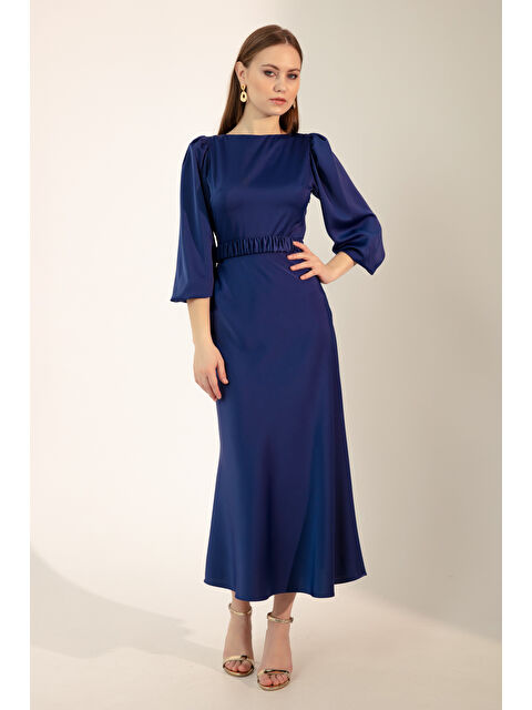 Lafaba Kadın Saks Uzun Balon Kollu Nişan Elbisesi - S000351051-23710