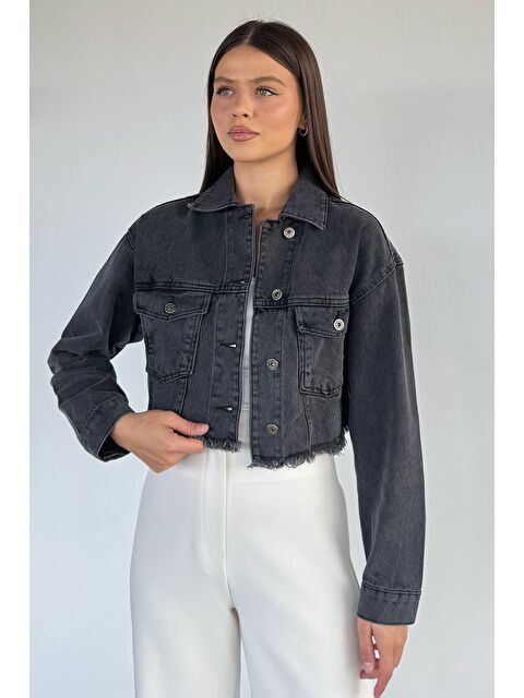 Gülseli Kadın Çift Cepli Sırt Baskı Detaylı Jean Jean Ceket - S000469815-29666
