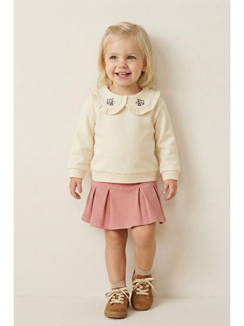 MİNİNİO Kız Bebek Yakası Nakışlı Sweatshirt  - Krem - S000518958-19966