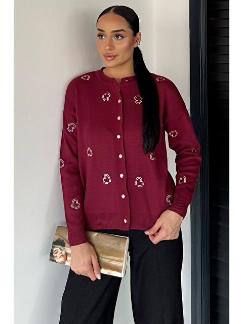 Gülseli Kalp Nakışlı Kadın Triko Hırka (s-m-l Uyumludur) - S000469791-19951