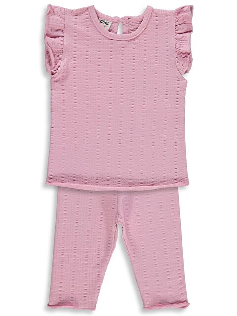 Civil Baby Çizgi Raporlu Papatya Düğmeli 6-18 Ay Takım - Pembe