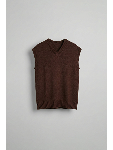 Abluka Online Erkek Oversize V Yaka Triko Süveter Kahve - S000516667-19413