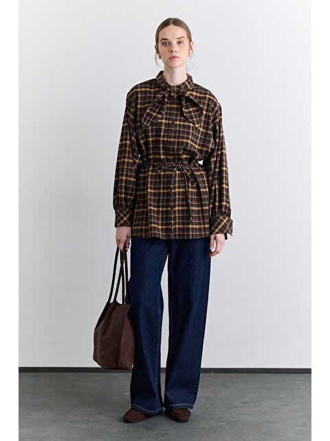 Manuka Ekose Bağlamalı Gömlek Kahverengi - S000499135-19413