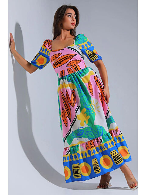 Gülseli Kadın Kare Yaka Poplin Yazlık Uzun Elbise - S000308325-23173