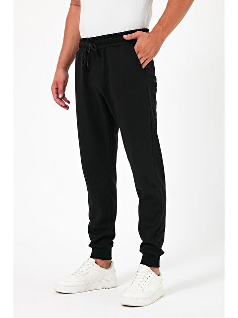 Mmetalic Kalın Siyah  Erkek Jogger Eşofman Altı Jogger Arka Cepli Paça Lastikli Regular Fit Şardonsuz - S000268667-19351