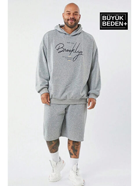 Süperlife El Yazılı Brooklyn Baskılı  İnce Kapüşonlu Erkek Büyük Beden Hoodie SPR25BSW58 - S000342577-17308
