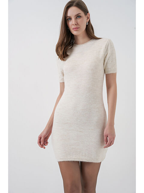 Bigdart Kadın Kısa Kol Triko Elbise 15950 - Krem - S000466086-19966