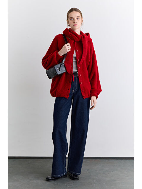 Manuka Soft Dokulu Düğmeli Hırka Kırmızı - S000499136-20045