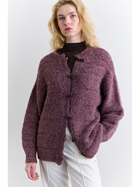 Manuka Geniş Düğmeli Triko Hırka Bordo - S000499137-19951