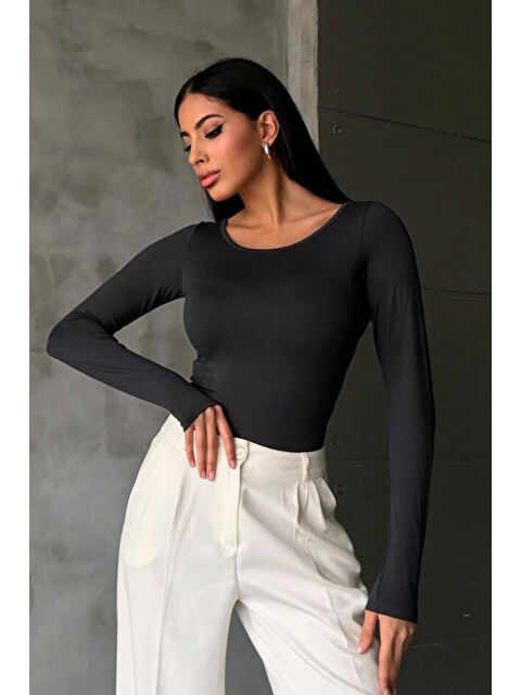 Bipantolon Kadın Antrasit Prenses Yaka Bluz - S000518981-29666