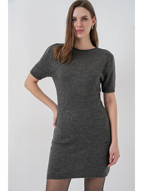 Bigdart Kadın Kısa Kol Triko Elbise 15950 - Antrasit - S000466086-29666