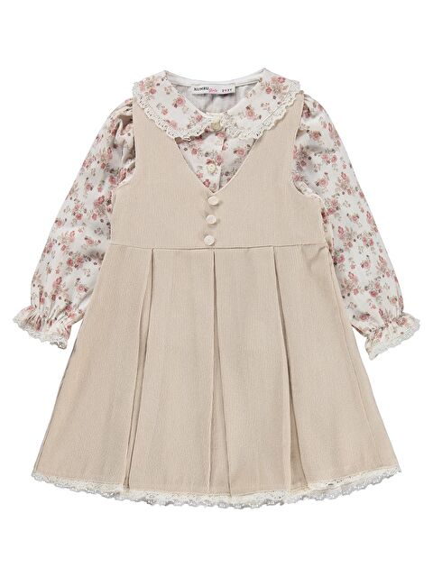Kumru Civil Girls Çiçek Gömlekli 2 Li 2-5 Yaş Elbise - Bej 5-6 Yaş - S000526308-19928