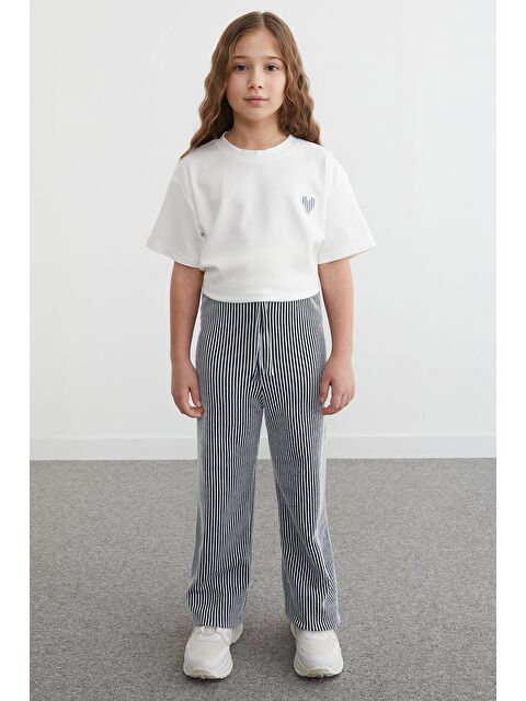 Fullamoda Beli Lastikli Çizgili Palazzo Kız Çocuk Pantolon - S000495501-21164