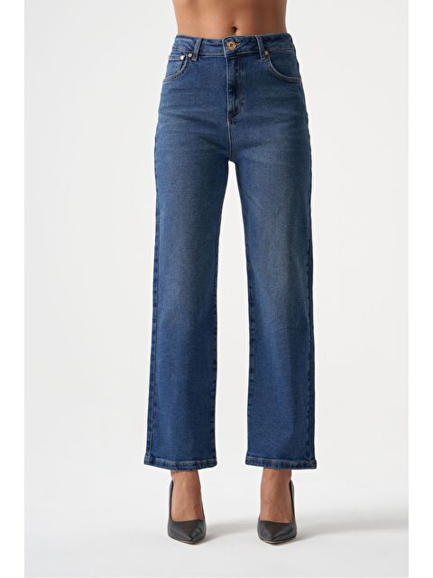 Mizalle MZL Normal Bel Klasik Kesim Lacivert Boru Paça Denim Pantolon - S000351465-21164