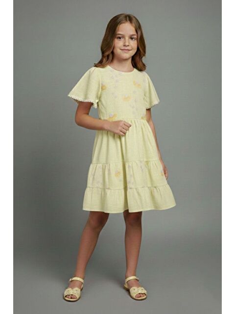 Pina Kids Kız Çocuk Çiçek İşlemeli Çantalı Kısa Kollu Elbise - S000510507-20072