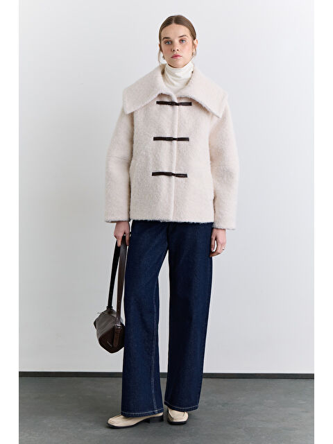 Manuka Düğmeli Geniş Yaka Kaban Ekru - S000499141-19965