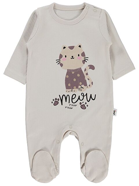 Civil Baby Kedi Baskılı 1-9 Ay Tulum - Bej