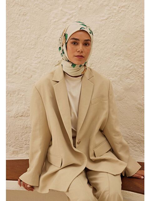 Fresh Scarfs Bridget Desen Pamuk Vual Eşarp Bej - S000459705-19928