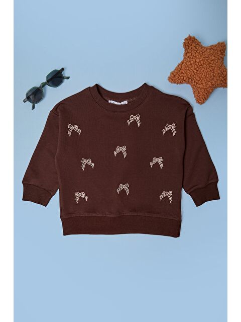 Fullamoda Fiyonk Nakışlı Taşlı Kız Çocuk Sweatshirt - S000508356-19413