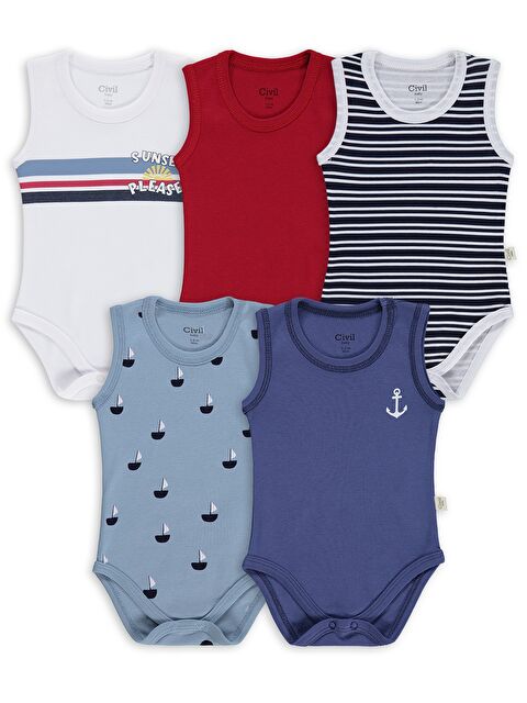 Civil Baby Yelken Empirmeli 5 Li 1-36 Ay Çıtçıtlı Badi - Mavi