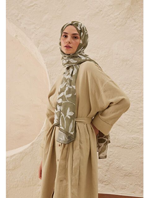 Fresh Scarfs Petunia Desen Rami Şal Haki - S000459710-18547