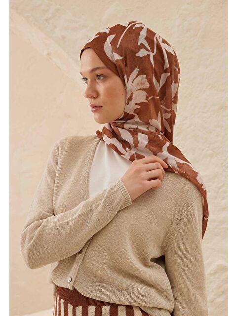 Fresh Scarfs Petunia Desen Rami Şal Tarçın Kabuğu - S000459710-19956
