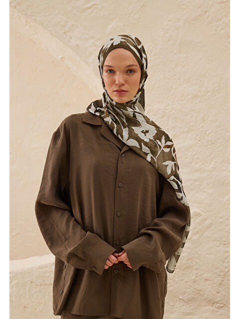 Fresh Scarfs Petunia Desen Rami Şal Toprak - S000459710-14742