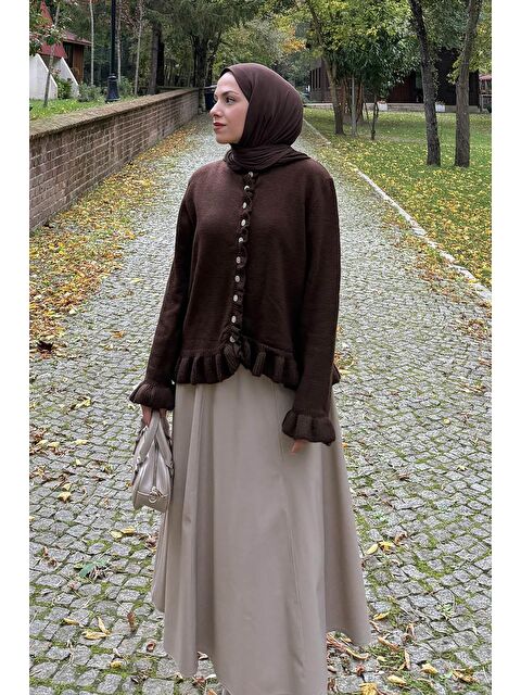 Lamelif Fırfır Detaylı Hırka Acı Kahverengi - S000517982-28102