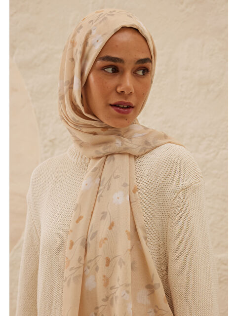 Fresh Scarfs Soft Flowers  Desen Rami Şal Nude - S000459706-26411