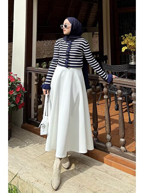 Lamelif Fırfırlı Çizgili Hırka Lacivert - S000517985-21164