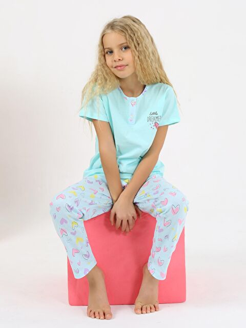 Vitmo Kız Çocuk Kısa Kollu %100 Pamuklu Düğme Detaylı Dreamer Pijama Takımı