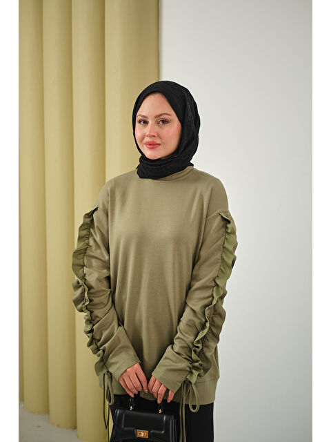 Locco Moda Kadın Kolları Büzgü Detay Tunik Yeşil - S000492481-18194