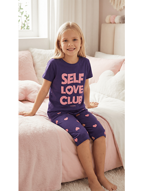Vitmo Kız Çocuk Kısa Kollu %100 Pamuk Kapri Pijama Takımı Self Love